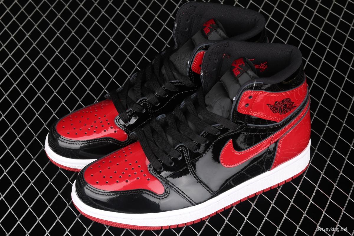 Air Jordan 1 High OG Bred Patent lacquered leather black and red high top basketball shoes 555088-063