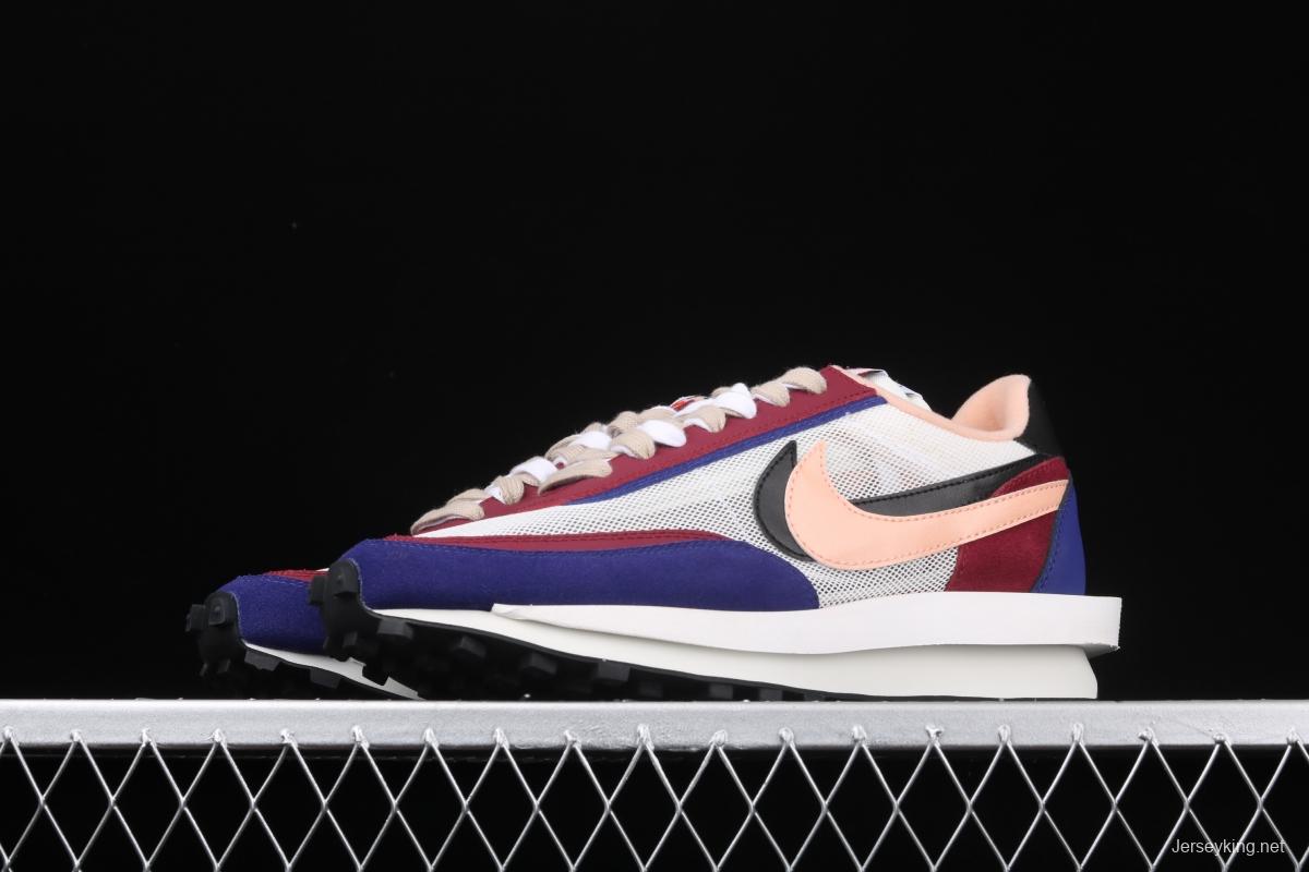 Sacai x NIKE LVD Waffle Daybreak co-signed catwalk style net gauze leather splicing double hook Swoosh running shoes BV0073-700