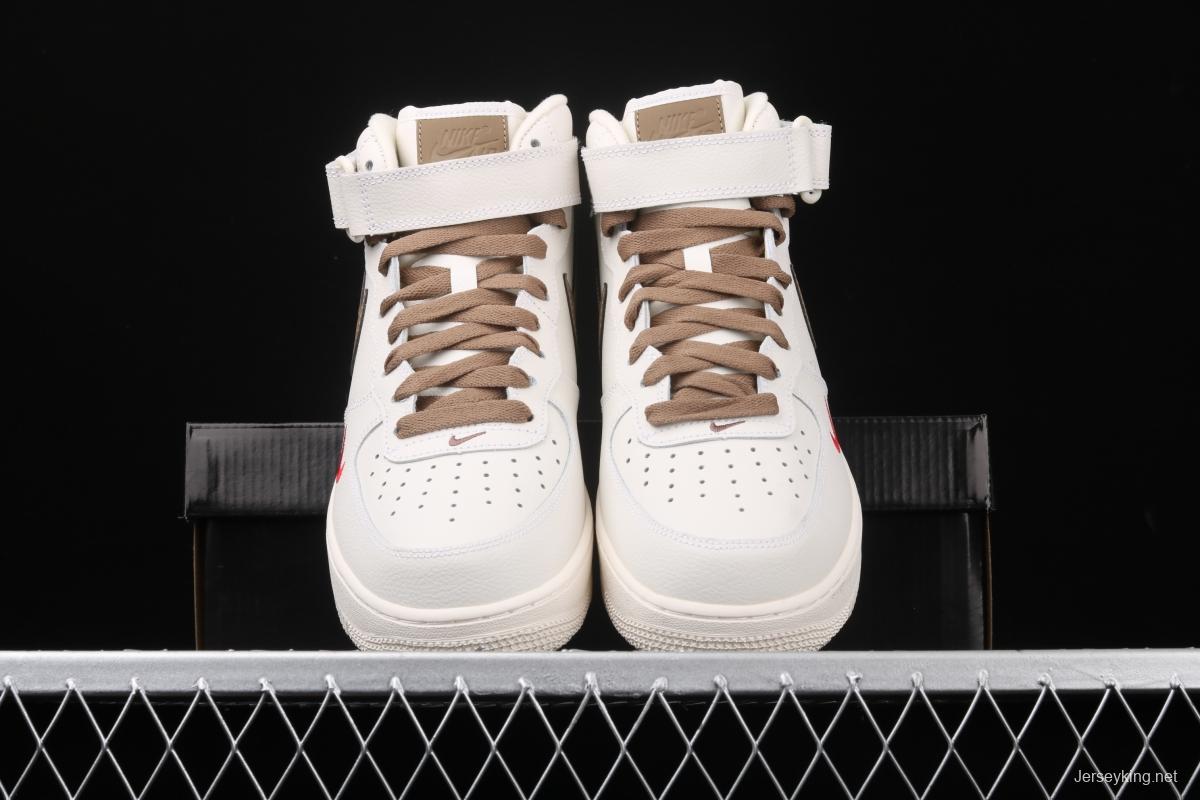 NIKE Air Force 1 Mid milky white light brown hook high top casual board shoes 808788-998