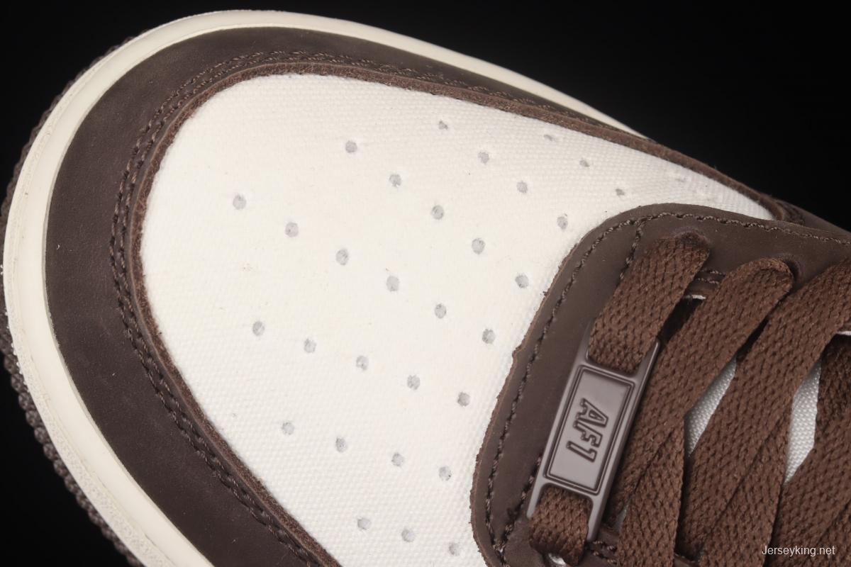 NIKE Air Force 1o07 Low white mocha sail leather spliced low-top casual board shoes NT9988-818