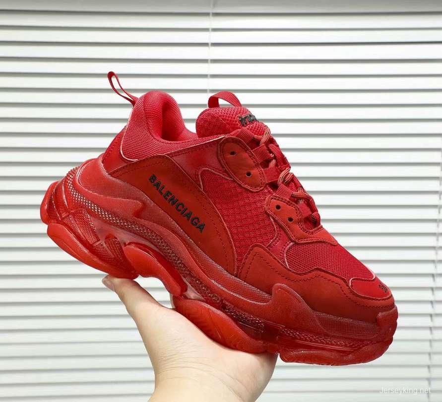 Men/Women Balenciaga Triple S Clear Sole Red SneakerItem 6380380