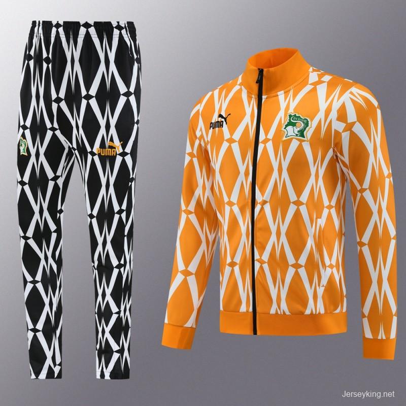 2024 Ivory Coast Orange Full Zipper Jacket+Pants