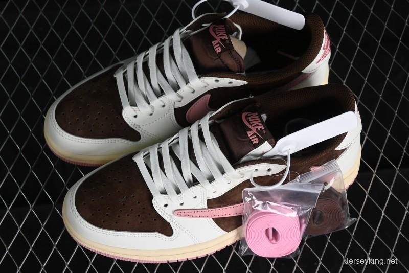 Nike Travis Scott x Air Jordan 1 Low OG AJ1 Reverse Swoosh Sneakers - DZ4137-206