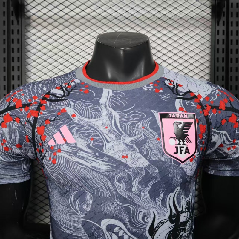 Player Version 2025 Japan Gray with Traditional Dragon and Cherry Blossom Pattern Jersey