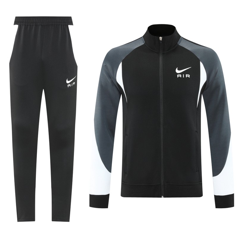 2025 Nike Air Black Tracksuit Set with Gray and White Accents Full Zipper Jacket + Long Pants
