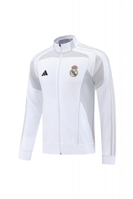 25/26 Real Madrid Grey/White Full Zipper Jacket + Long Pants