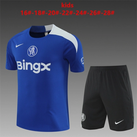 25/26 Kids Chelsea Blue T90 Short Sleeve+Soccer Shorts