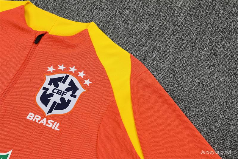Player Version 25/26 Brazil Orange Half Zipper Jacket+Long Pants