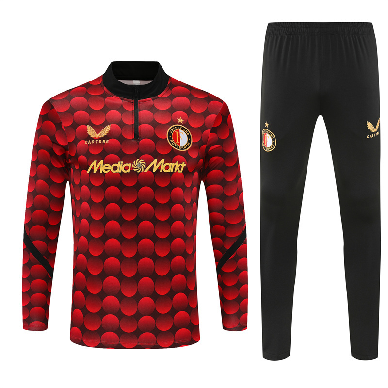 25/26 Feyenoord Red Black Camouflage Half Zipper Jacket+Long Pants