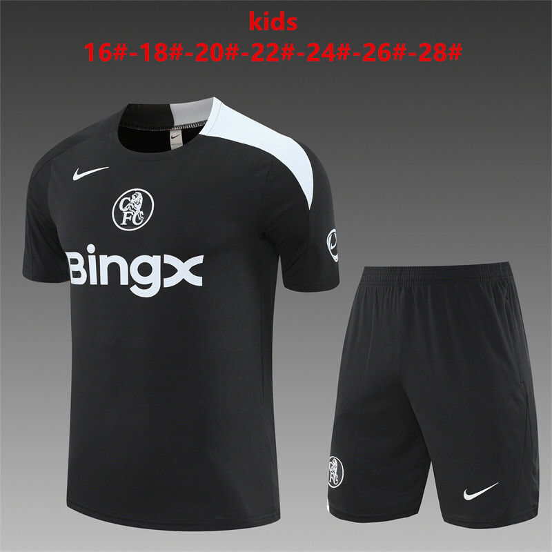 25/26 Kids Chelsea Black T90 Short Sleeve+Soccer Shorts