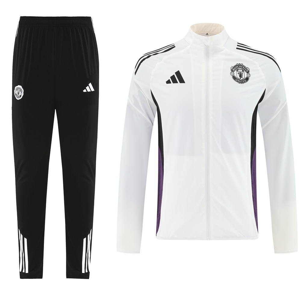 25/26 Manchester United White S-3XL Half Zipper Jacket+Long Pants