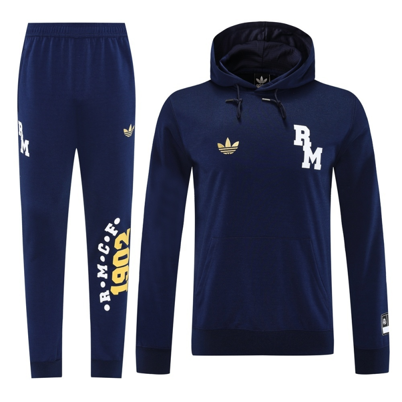 25/26 Real Madrid Royal Blue Half Zipper Jacket+Long Pants S-2XL