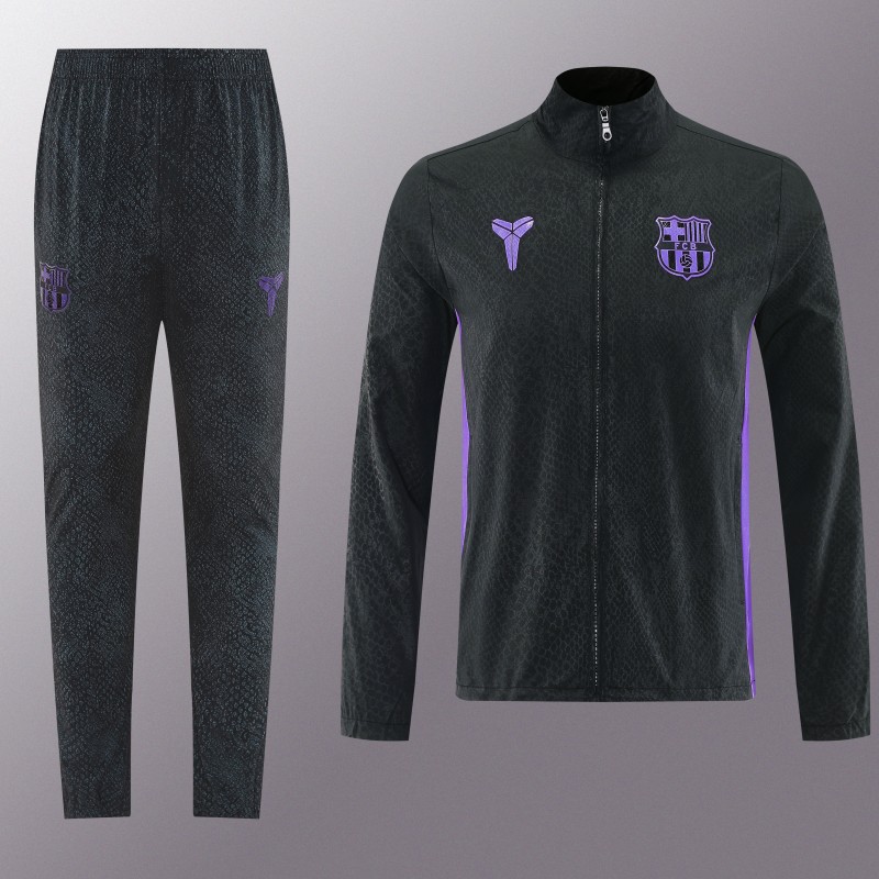 25/26 Barcelona Black S-3XL Half Zipper Jacket+Long Pants