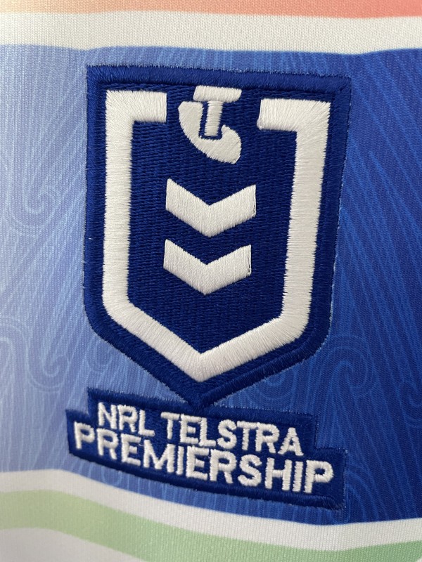 25/26 New Zealand Warriors White with Blue Panels and Circular Gradient Heritage Jersey