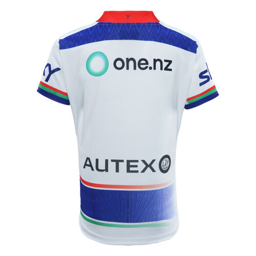 25/26 New Zealand Warriors White with Blue Panels and Circular Gradient Heritage Jersey