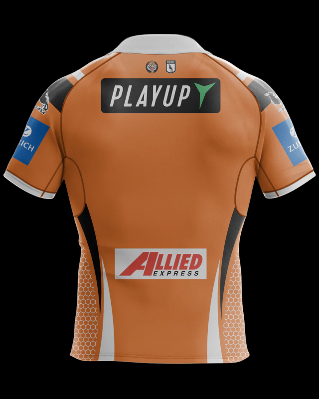 25/26 Wests Tigers Orange with Black Chevron and Honeycomb Pattern Jersey
