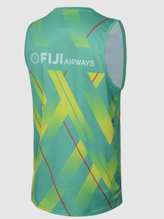 25/26 Fijian Drua Turquoise/Green with Yellow Geometric Pattern Training Vest