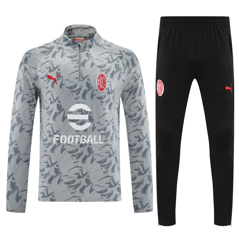 Player Version 25/26 AC Milan Grey with Camouflage Pattern Half Zipper Jacket Tracksuit +Long Pants