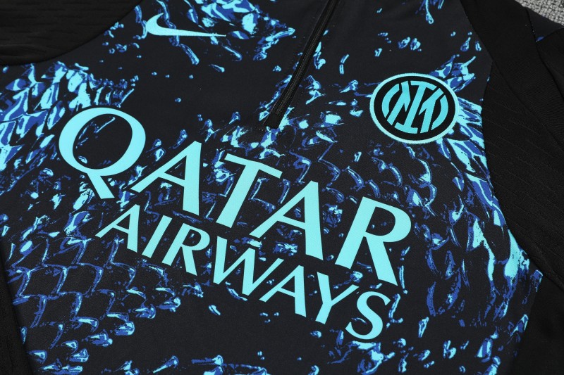 Player Version 25/26 Inter Milan Black with Blue Water Splash Pattern Half Zipper Jacket Tracksuit +Long Pants