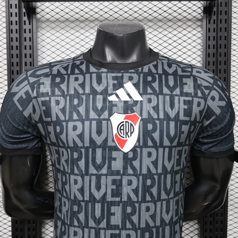Player Version 26/27 River Plate Away Black with All-Over Letter Print Jersey