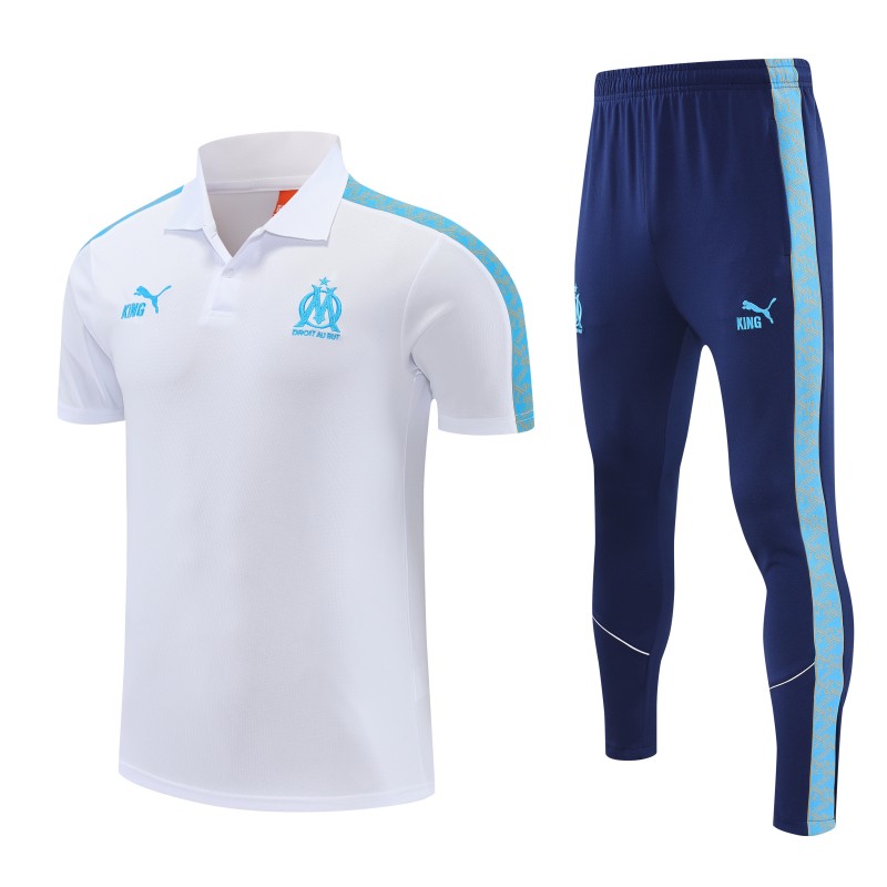 26/27   Marseille White Polo Training Shirt + Long Pants Tracksuit
