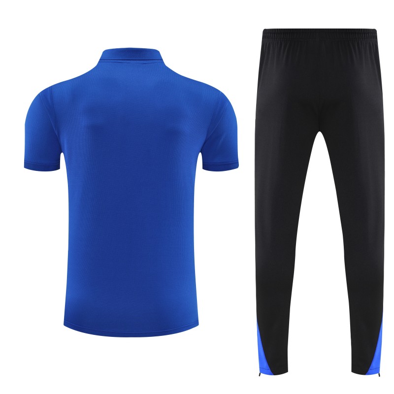 26/27  Chelsea Blue Polo Training Shirt + Black  Long Pants Tracksuit