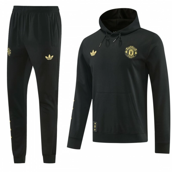 26/27 Manchester United Black Pullover Hooded Tracksuit + Long Pants