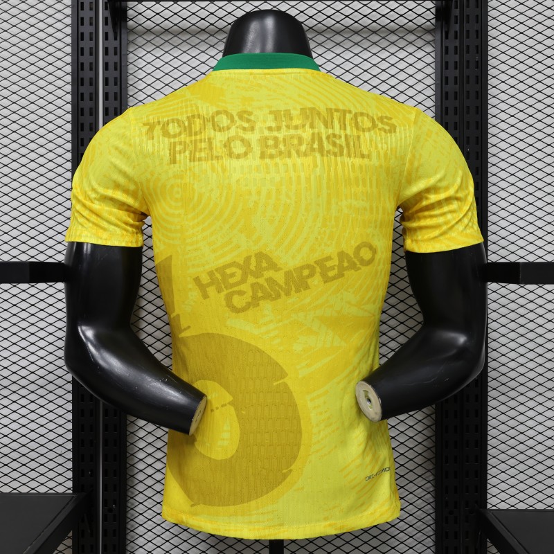 Player Version 2026 Brazil Yellow with Green Ink Splash Special Edition Home Jersey