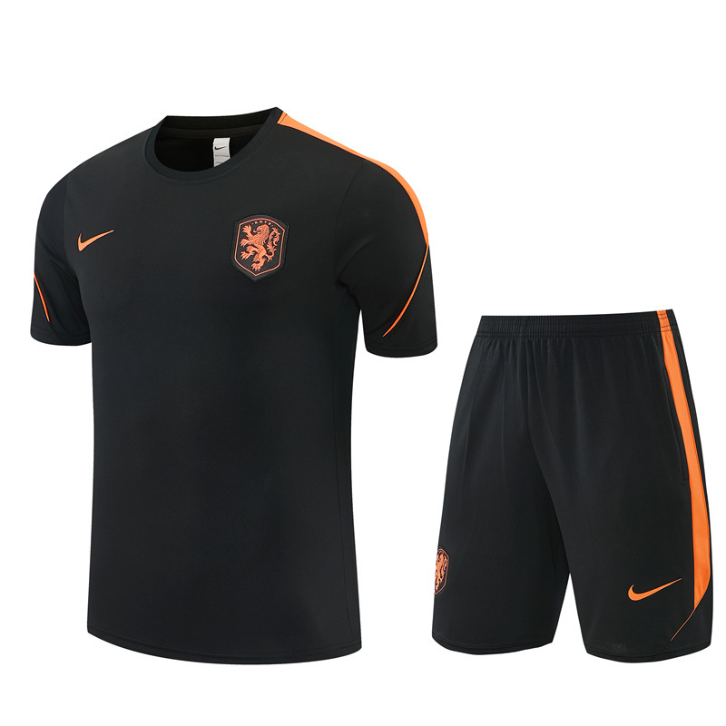 2026 Netherlands Black & Orange  Short Sleeve+Soccer Shorts
