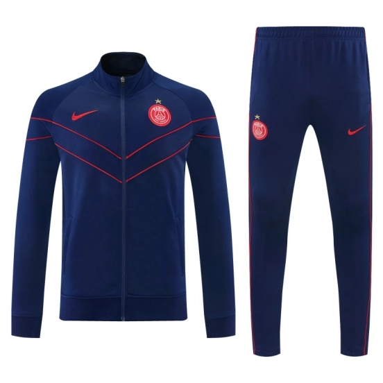26/27 Paris Saint-Germain Navy Blue with Red Chevron Stripe Full Zipper Jacket Tracksuit + Long Pants (Home)