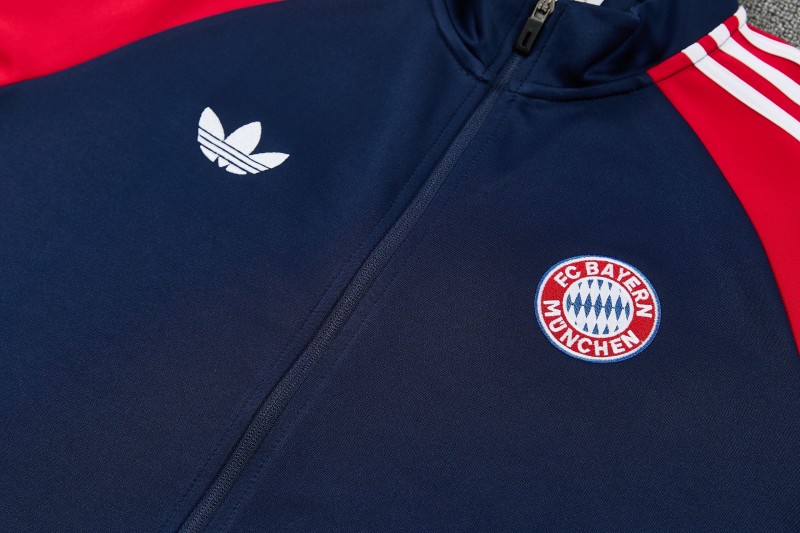26/27 Bayern Munich Navy Blue & Red & White Full Zipper Jacket Tracksuit + Long Pants