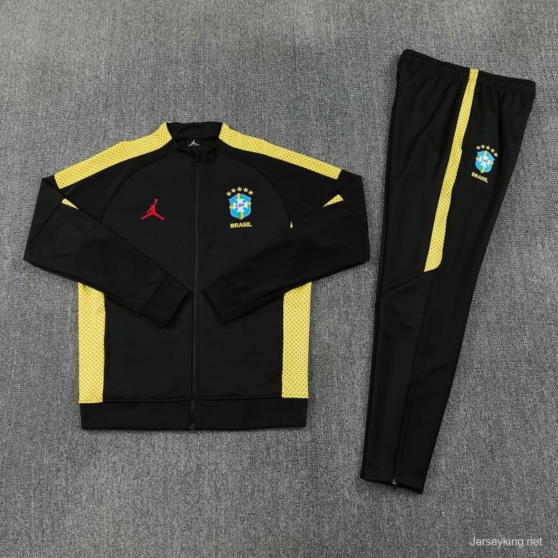 26/27 Brazil Black Full Zipper Jacket Tracksuit + Long Pants