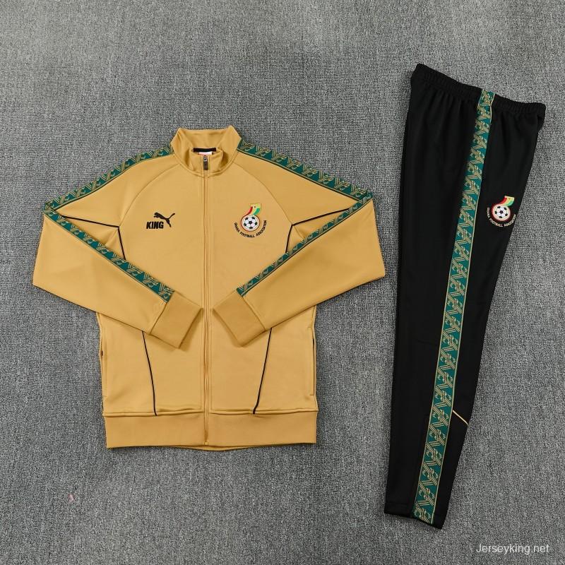 26/27 Ghana Yellow Full Zipper Jacket Tracksuit +  Black Long Pants