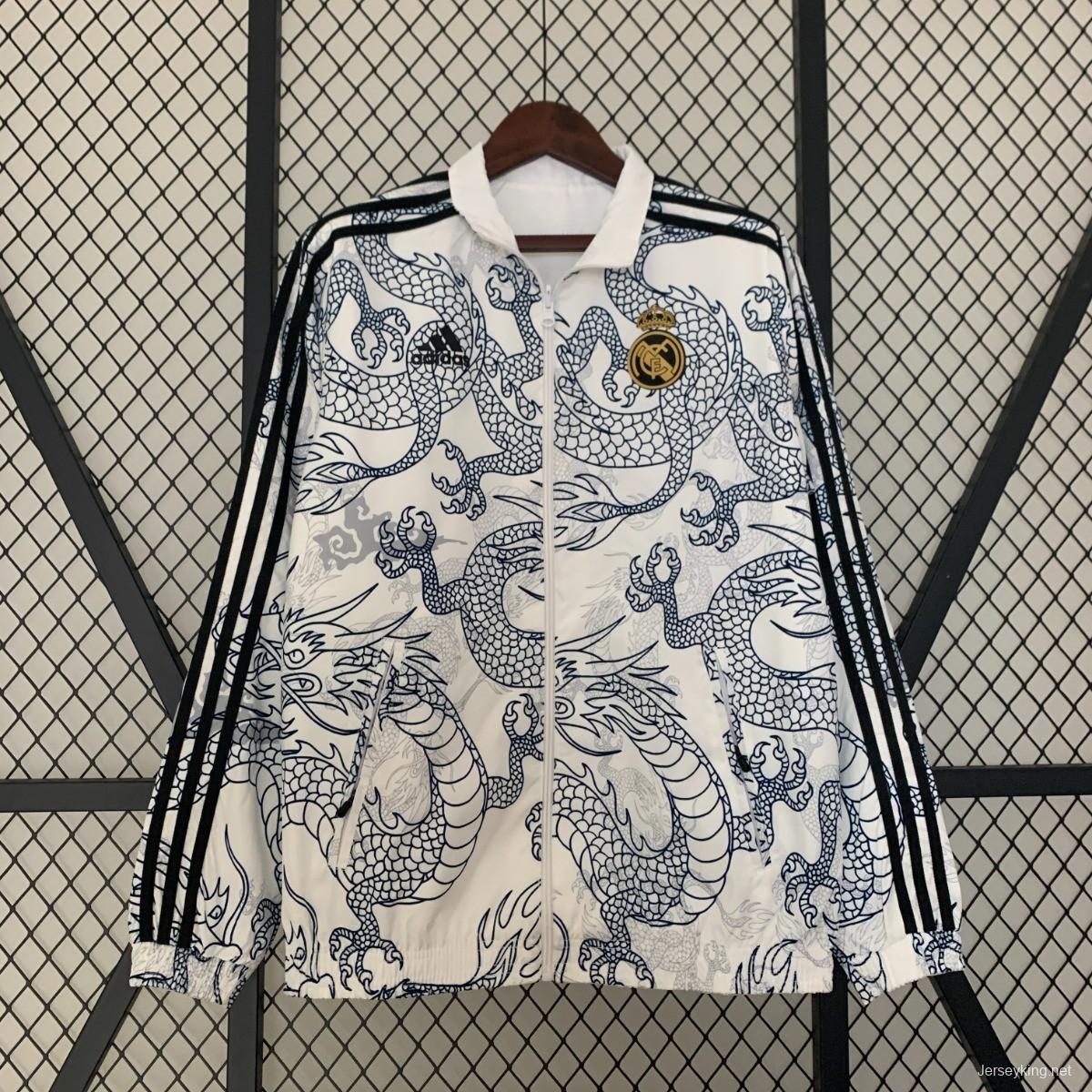 23/24 Real Madrid White Dragon Reversible Full Zipper Jacket