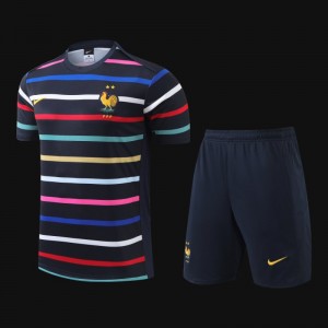 2024 France Navy Stripe Short Sleeve Jersey+Shorts