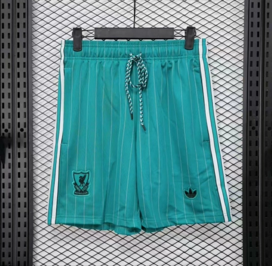 25/26 Liverpool Adidas Original Green with Teal Pinstripes Shorts