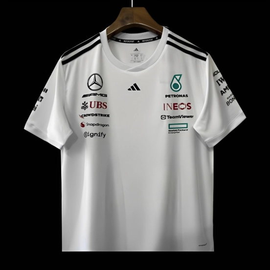 2026 Mercedes-AMG Petronas F1 Team White with Black Shoulder Stripes Shirt