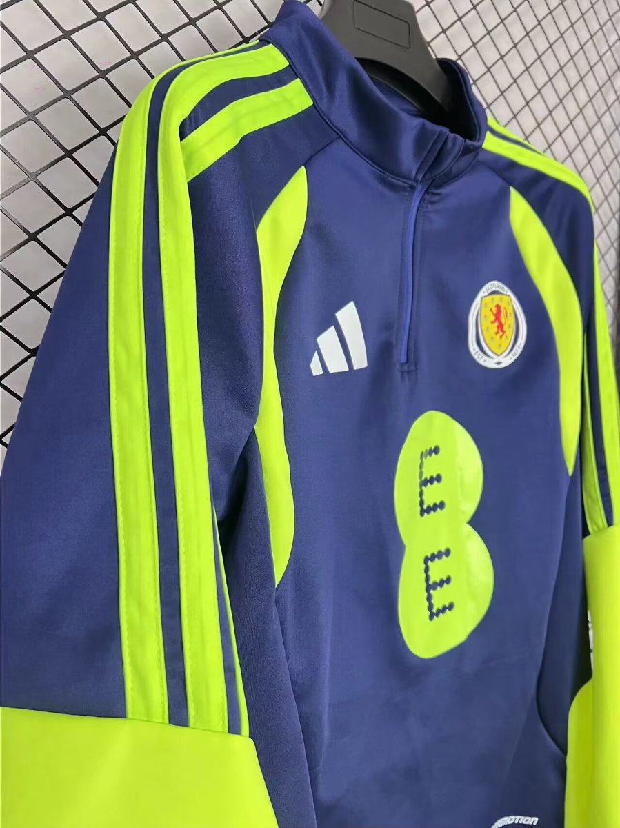 2026 Scotland Navy with Neon Yellow Curved Stripes Half Zipper Jacket