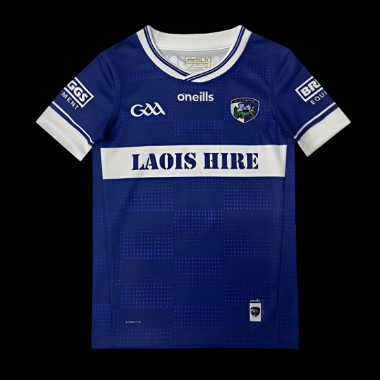 25/26 Kids Laois GAA Blue with White Hoop and Dot Pattern Home Jersey