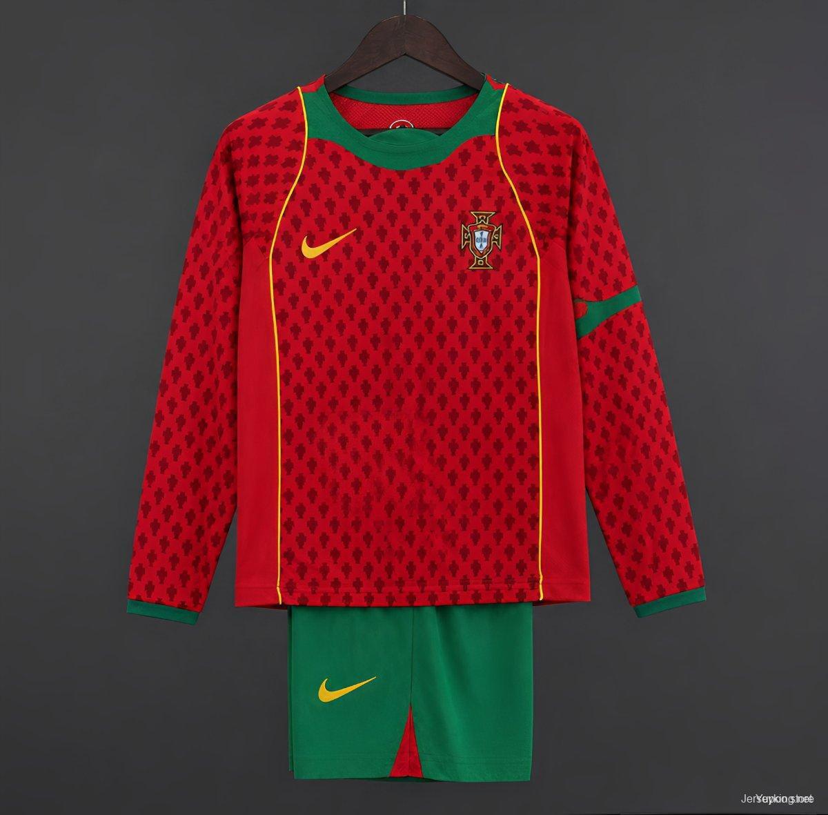 Retro 2004 Kids Portugal Home Long Sleeve Jersey