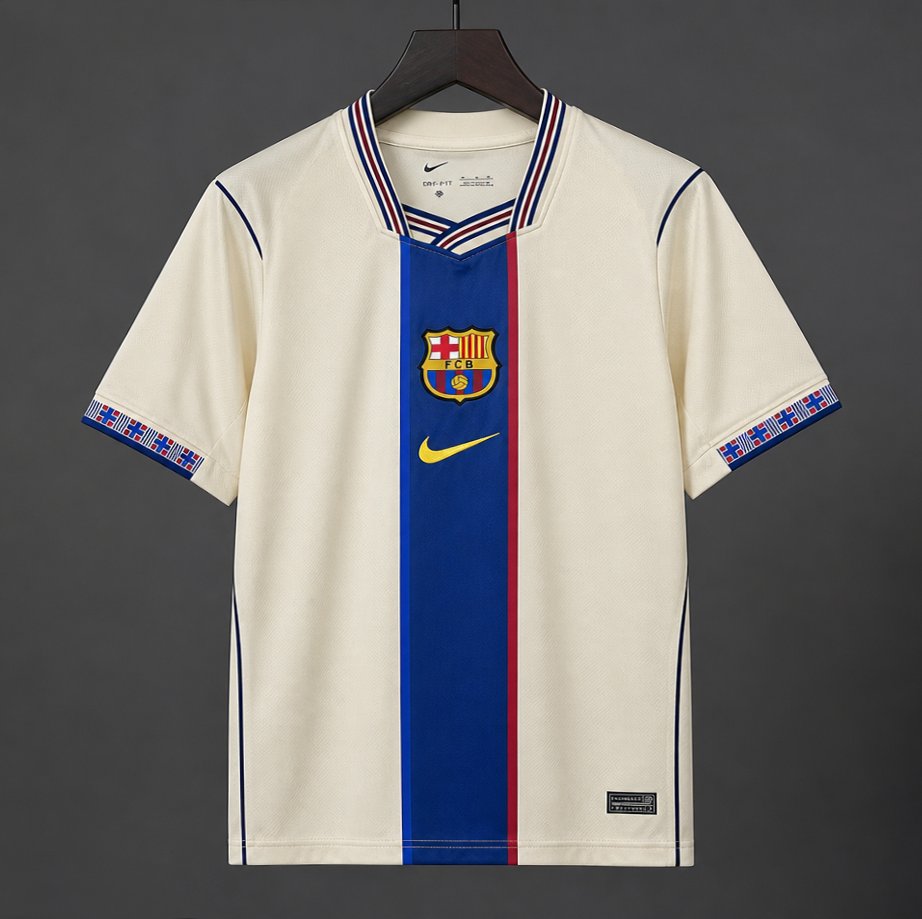 26/27 FC Barcelona Special Edition "Mashup" Away Jersey - Cream/Blue Stripe - As worn by Messi, Pedri, Yamal