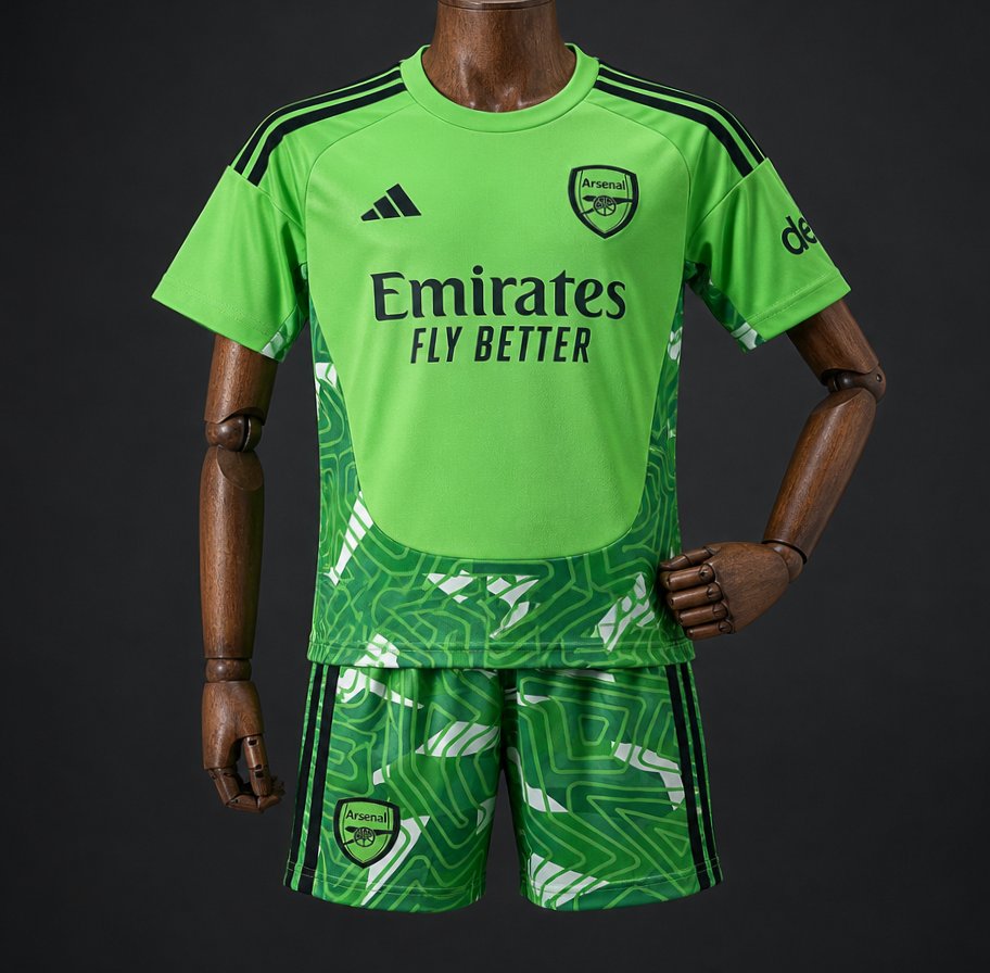 26/27 Kids Arsenal Goalkeeper Neon Green/Dark Green Jersey